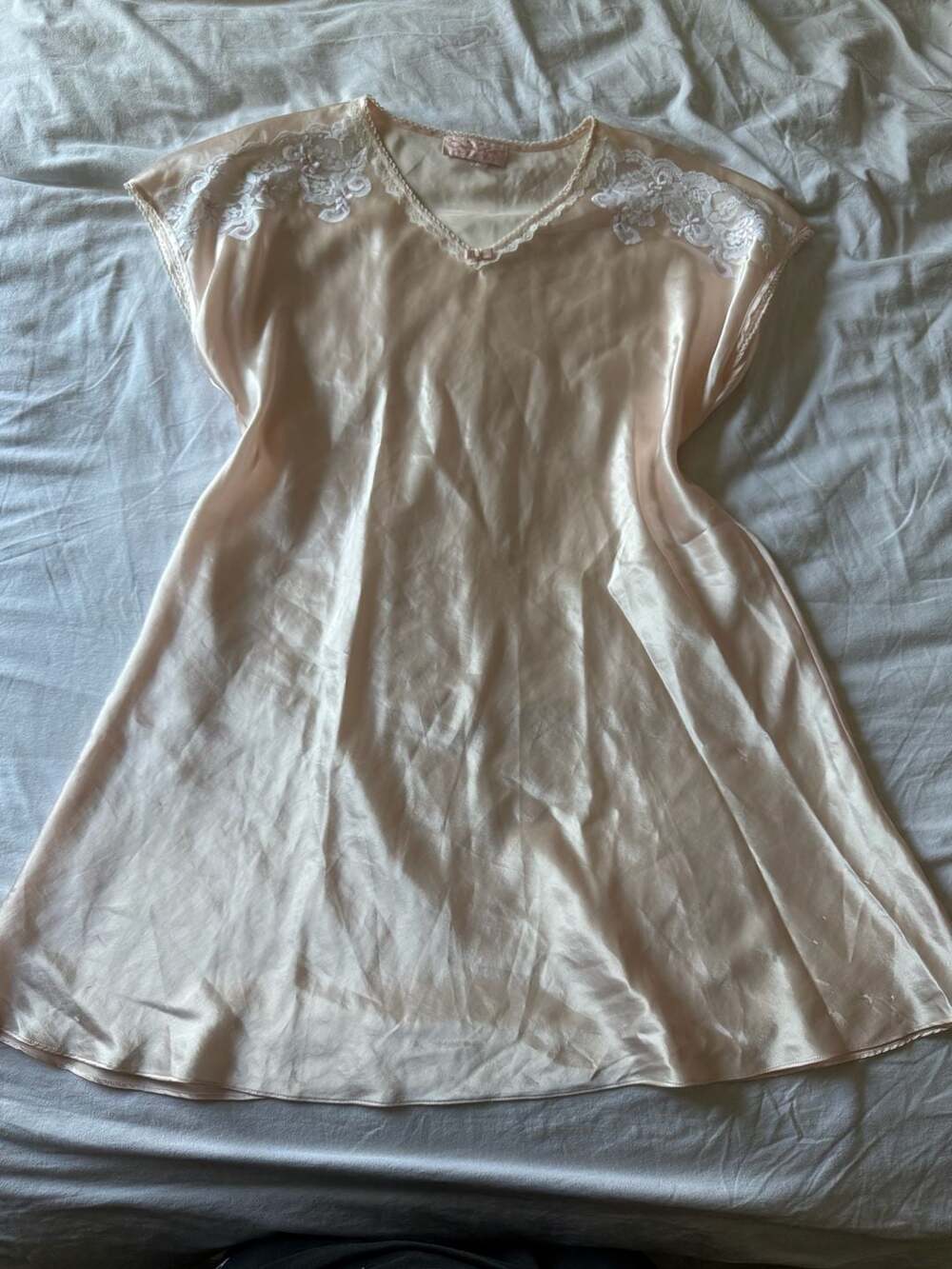 Oscar de la Renta Pink Label Vintage Satin Nightgown Dress with Lace Trim